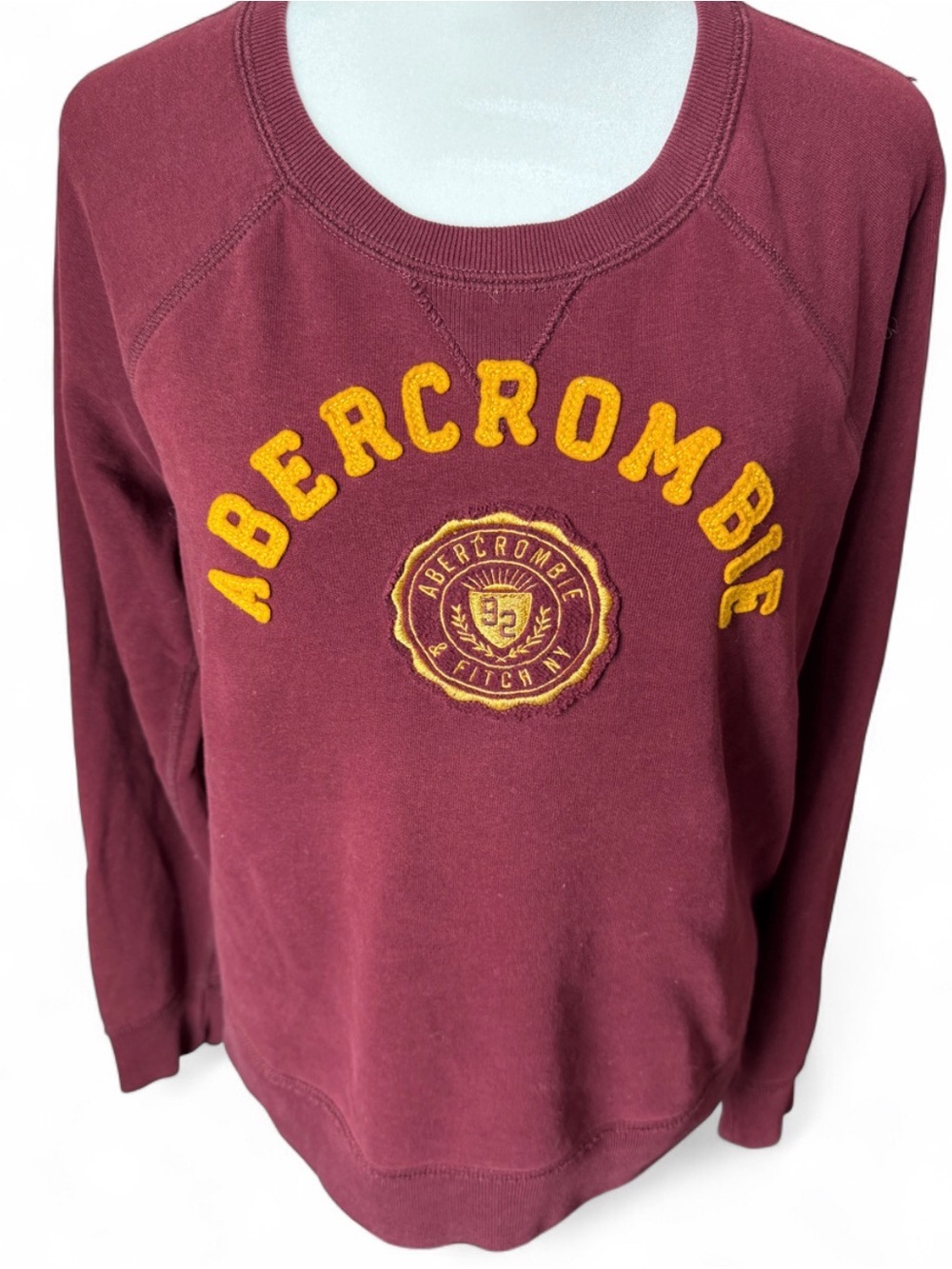 Vintage Y2K Abercrombie & Fitch Burgundy Logo Crewneck Sweatshirt Large